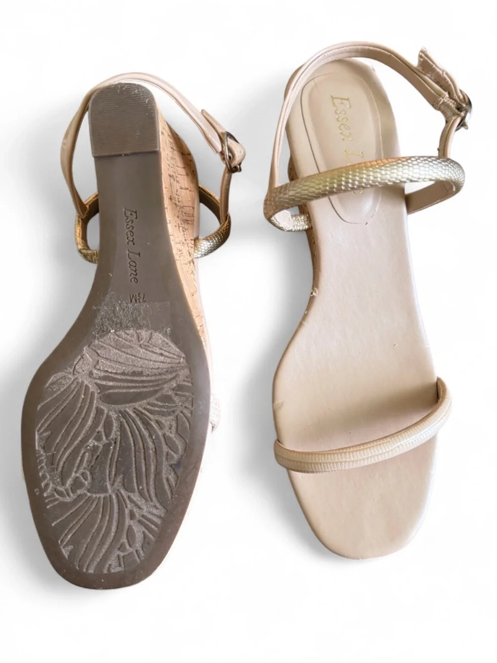 Essex Lane Nude Beige Cork Wedge Sandals
